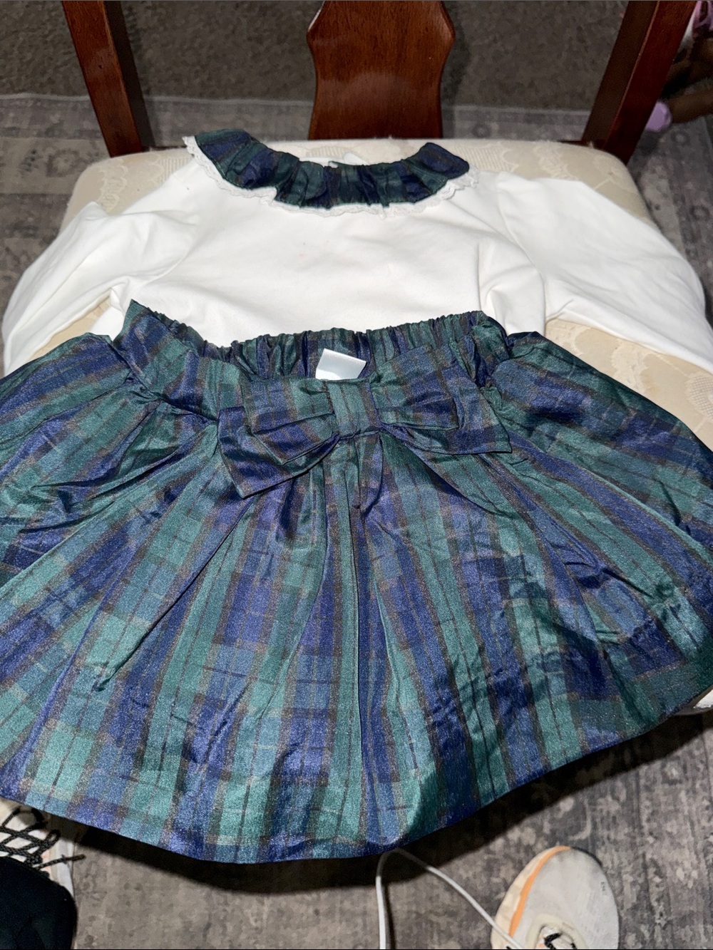 Edgehill Collection Green & Navy Plaid Skirted Bottoms with Bow